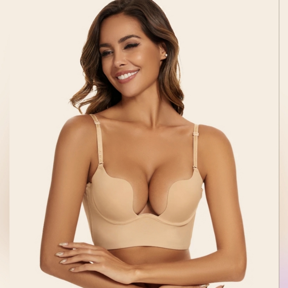 NWT Plunge, Low Back, No Show Skin Colored Push-Up Bra 34A